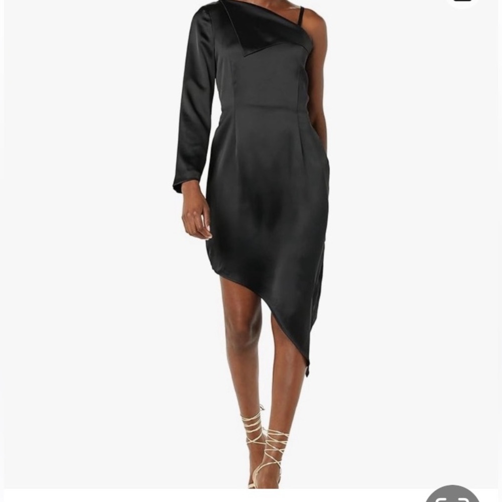 NWT Making The cut Black satin One-Shoulder Long sleeve Cocktail Dress size M